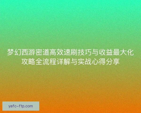 梦幻西游密道高效速刷技巧与收益最大化攻略全流程详解与实战心得分享